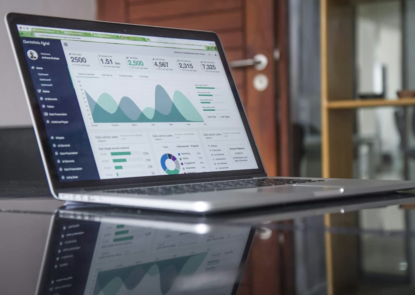 Financial reports and a laptop on a professional workspace